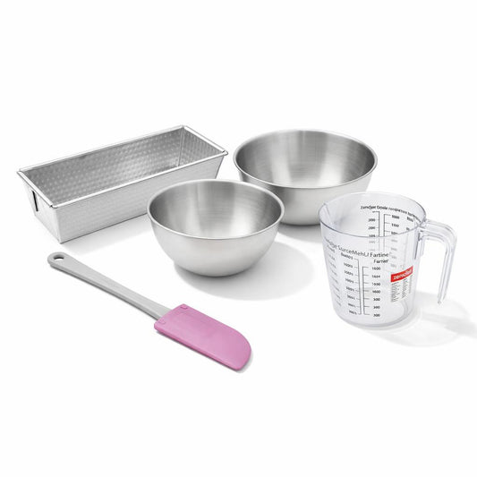 Set de 5 ustensiles de pâtisserie moule à gâteaux bols spatule et verre doseur Zenker Silver