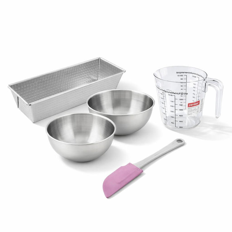 Set de 5 ustensiles de pâtisserie moule à gâteaux bols spatule et verre doseur Zenker Silver