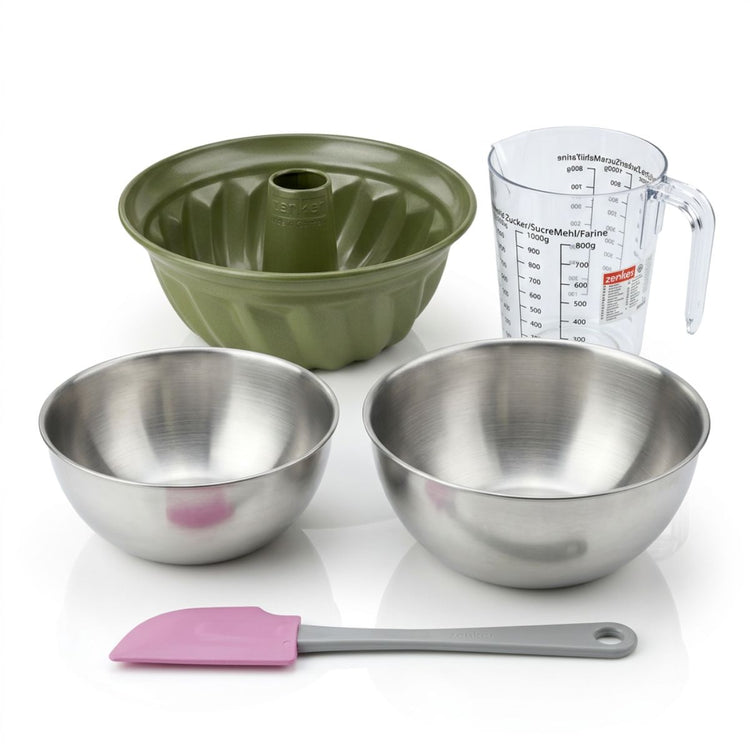 Set de 5 ustensiles de pâtisserie moule à gâteaux bols spatule et verre doseur Zenker Green Vision