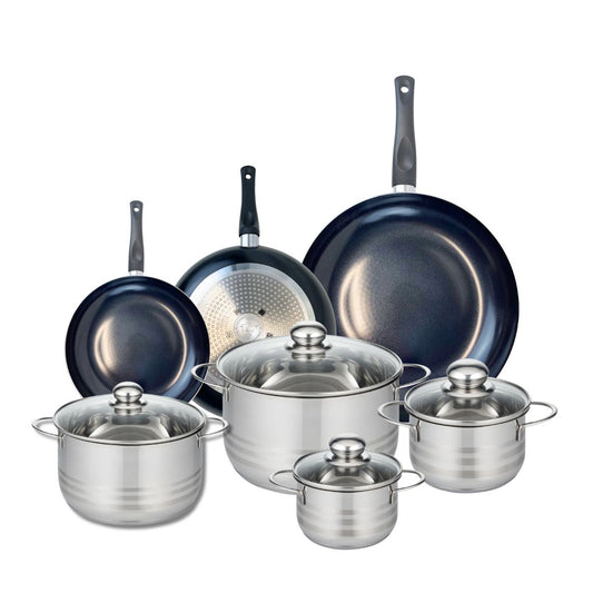 Ensemble de 3 Poêles de cuisson 20, 24 et 32 cm et 4 faitouts 12, 16, 20 et 24 cm Elo Prima Brillant