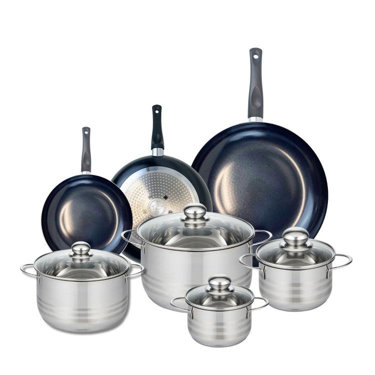 Ensemble de 3 Poêles de cuisson 20, 24 et 32 cm et 4 faitouts 12, 16, 20 et 24 cm Elo Prima Brillant