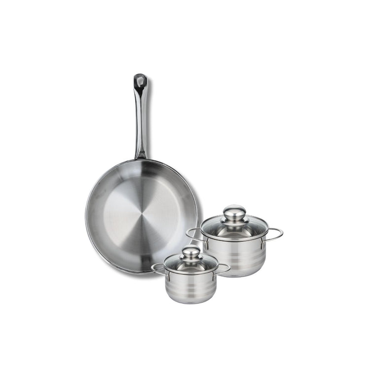 Ensemble de 1 Poêle de cuisson 28 cm et 2 faitouts 12 et 14 cm Elo Profi Brillant