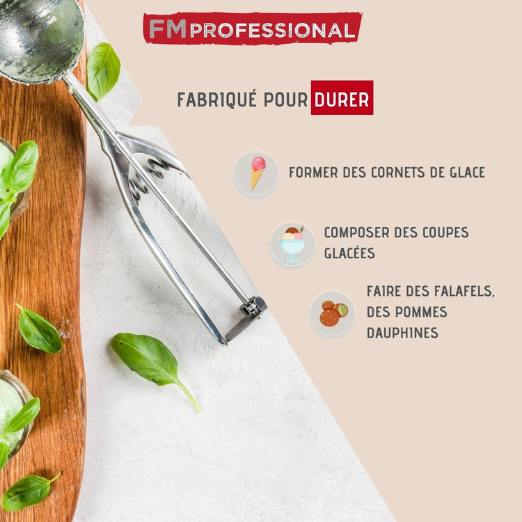 Set de 2 ustensiles de cuisine cuillère à glace inox FM Professional Divers