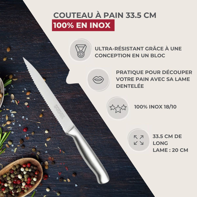 Couteau à pain inox professionnel Set de 2, 33,5 x 3 x 2 cm acier inoxydable Nirosta Star