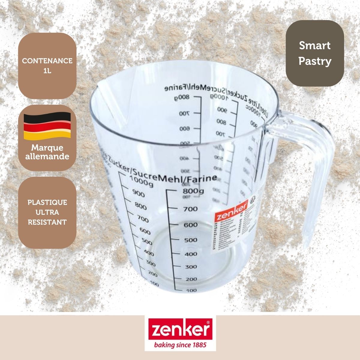 Verre doseur en plastique transparent gradué 1 litre Zenker