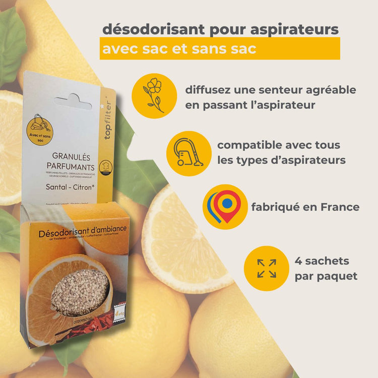 4 Sachets de granulés parfumés pour aspirateur senteur santal citron TopFilter