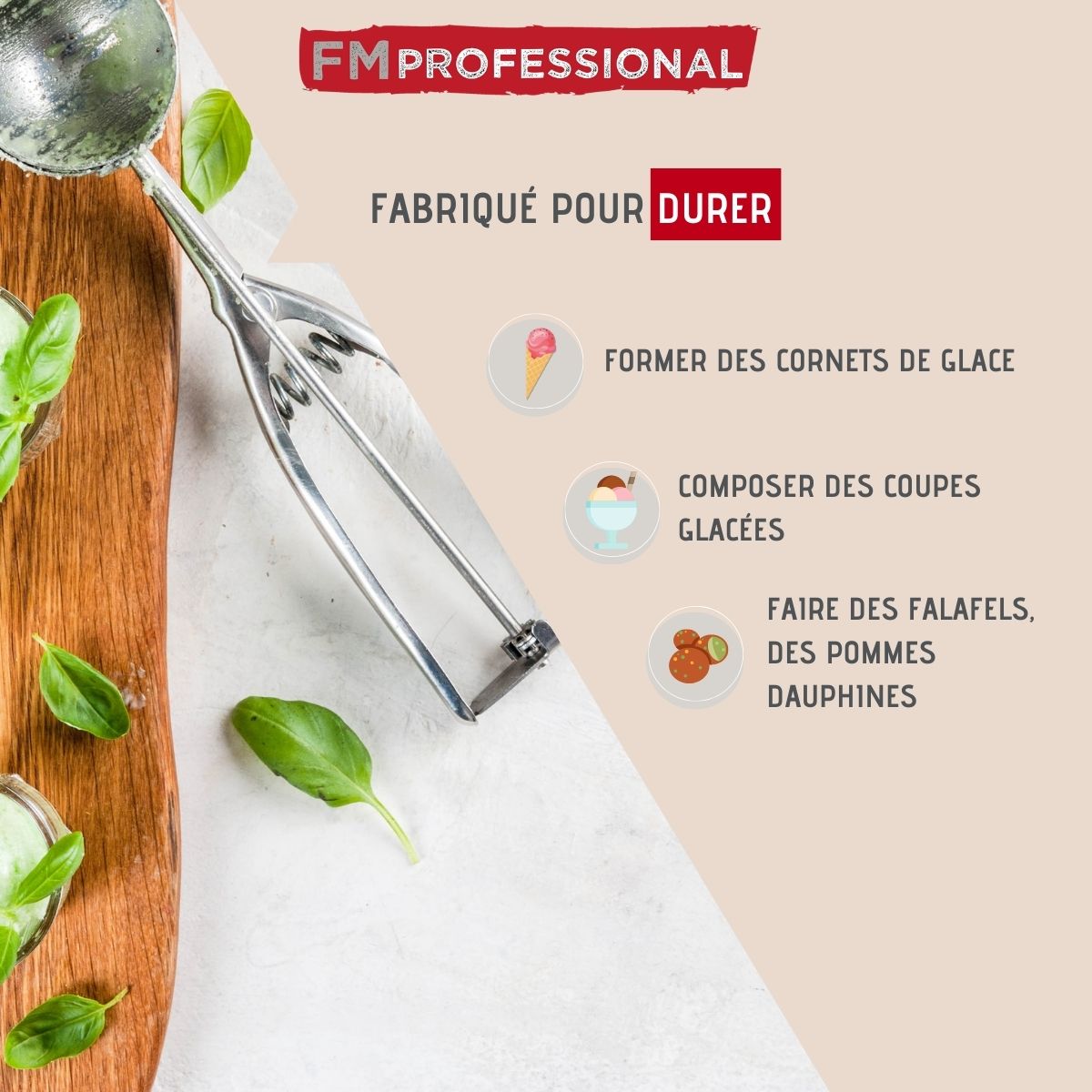 Cuillère à glace en inox FM Professional Divers
