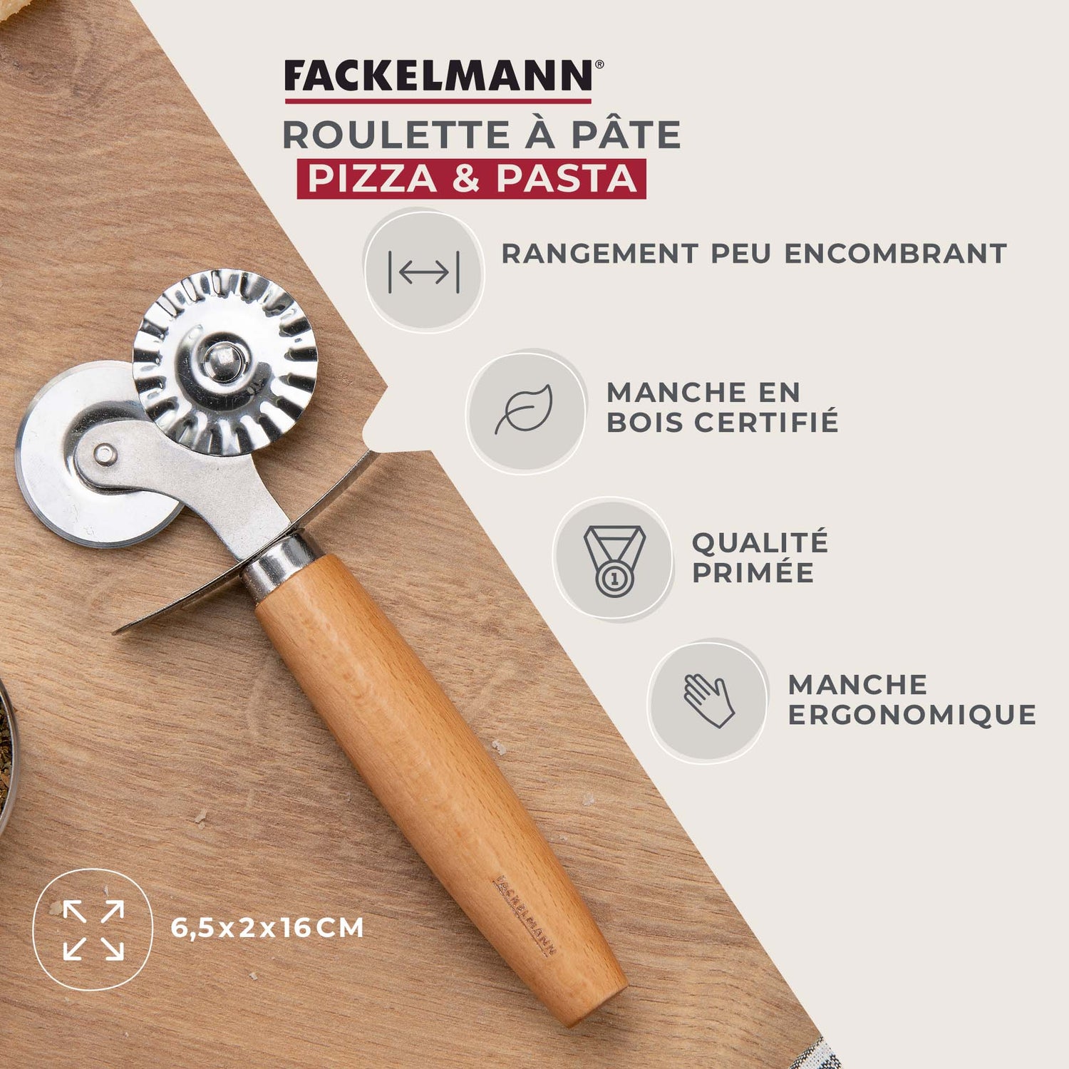 Roulette double embout pour pâtes fraiches Fackelmann Pizza & Pasta
