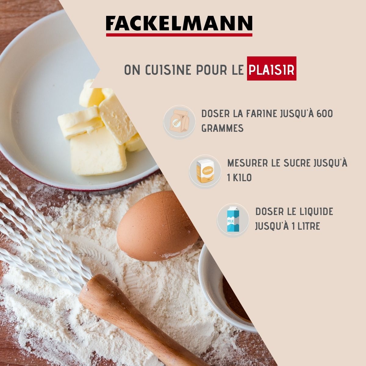 Verre doseur transparent en plastique 1 litre Fackelmann Basic