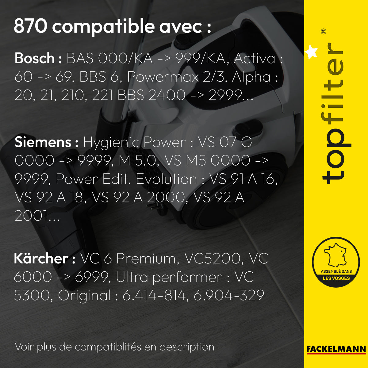 Lot de 4 sacs aspirateur pour Bosch et Siemens TopFilter Premium