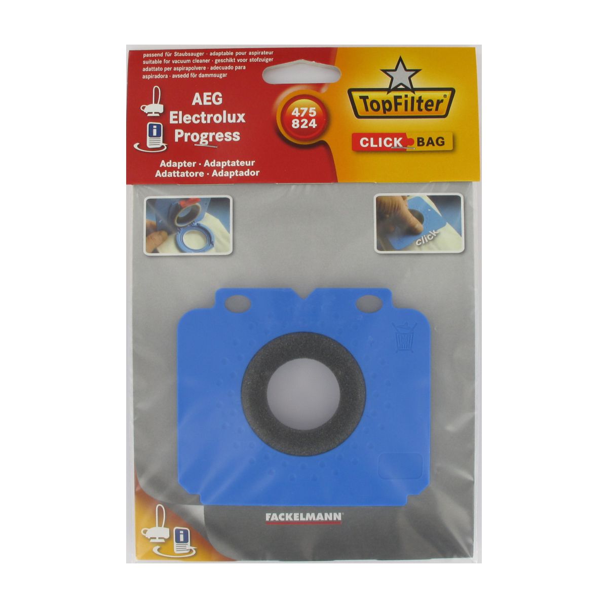 Boite de 4 sacs aspirateurs universels Top Filter avec Adaptateur Click Bag pour aspirateurs AEG 475/824