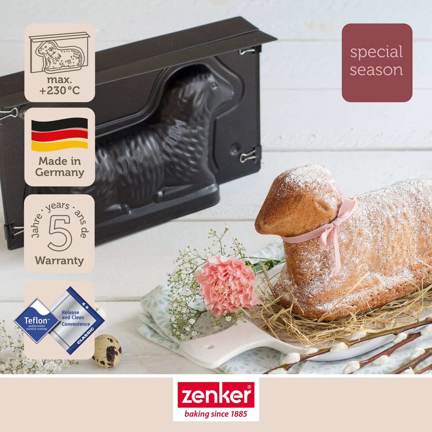 Moule à gâteau 3D en forme d'agneau pascal Zenker Special Season