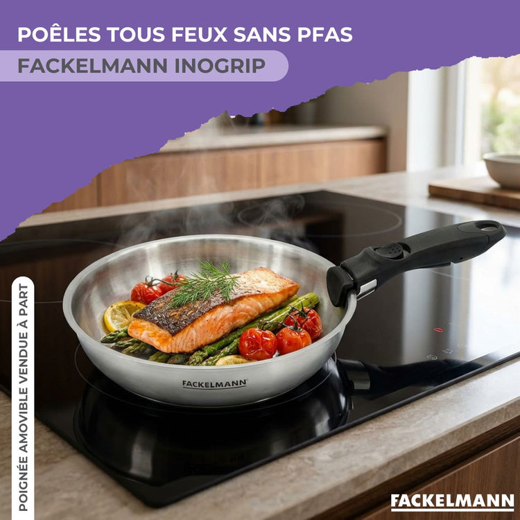Lot de 2 poêles de cuisson inox en 20 cm et 28 cm Fackelmann InoGrip