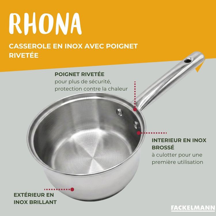 Lot de 3 casseroles 18/20/22 cm et poêle en inox 28 cm Fackelmann Rhona
