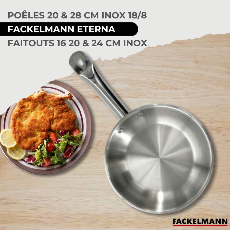 Batterie de cuisine avec 3 faitouts 16/20/24 cm et 2 poêles 20/28 cm et 5 ustensiles de cuisine sans PFAS Fackelmann Etherna Brillant Fenix Océan