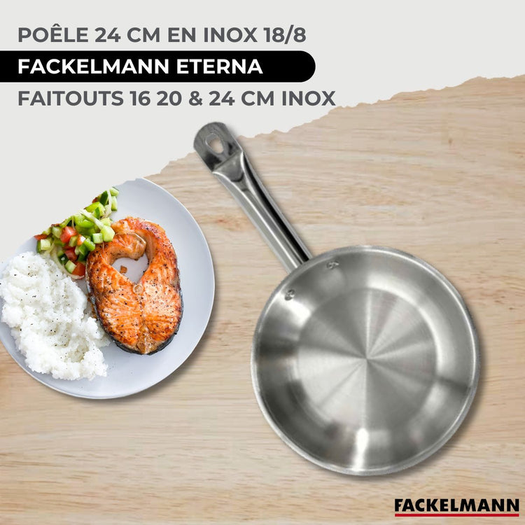 Batterie de cuisine avec 3 faitouts 16/20/24 cm et 1 poêle 24 cm avec 5 ustensiles de cuisine Fackelmann Etherna Brillant Vario