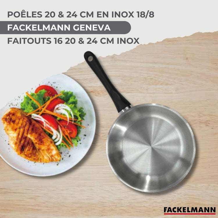 Batterie de cuisine avec 3 faitouts 16/20/24 cm et 2 poêles 20/24 cm avec 5 ustensiles de cuisine Fackelmann Généva Brillant Vario