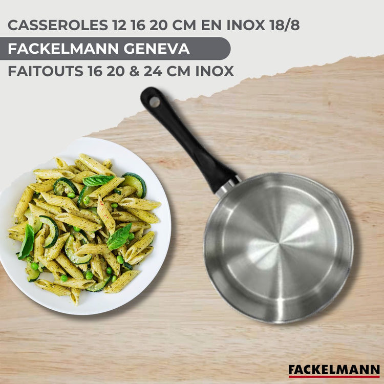 Batterie de cuisine avec 3 faitouts 16/20/24 cm et 3 casseroles 12/16/20 cm et 5 ustensiles de cuisine Fackelmann Généva Brillant Vario