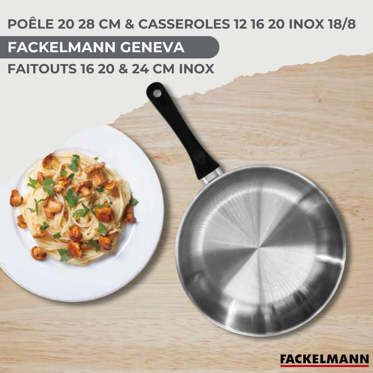 Batterie cuisine 2 poêles 20/28 cm 3 faitouts 16/20/24 cm 3 casseroles 12/16/20 cm 5 ustensiles Fackelmann Geneva