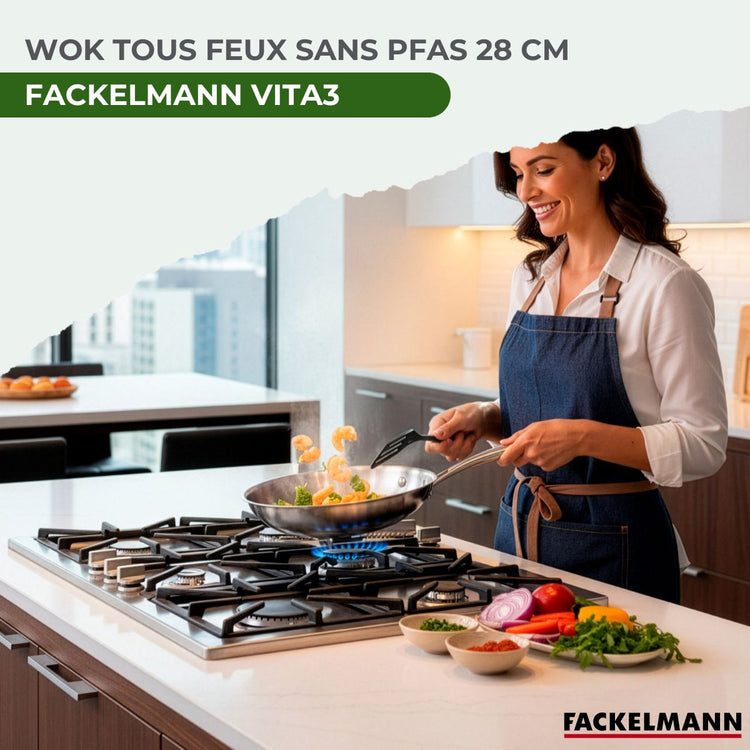 Set de 2 poêles de cuisson 24/28 cm en acier inoxydable avec 1 couvercle de cuisson universel Fackelmann Vita3