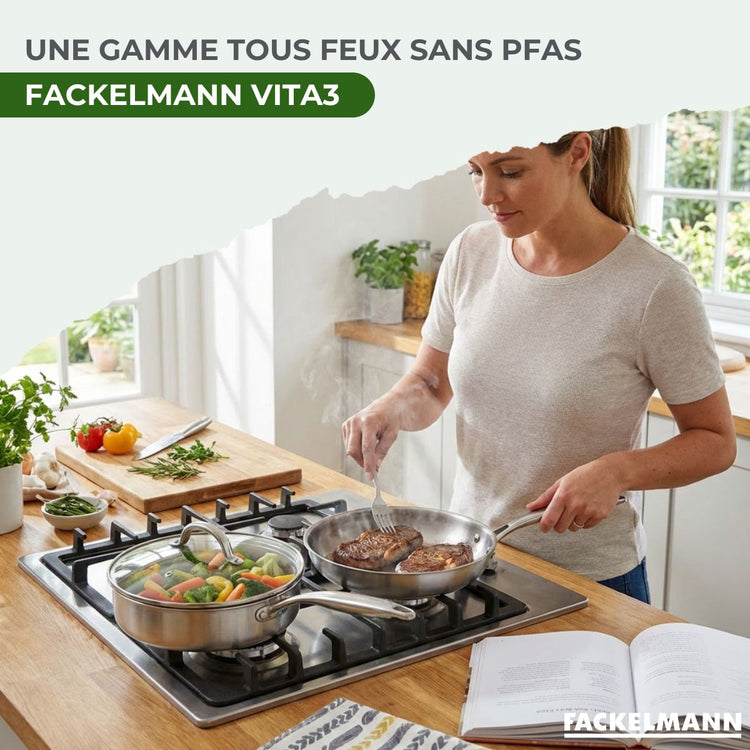 Set de 2 poêles de cuisson 24 cm en inox sans PFAS Fackelmann Vita3