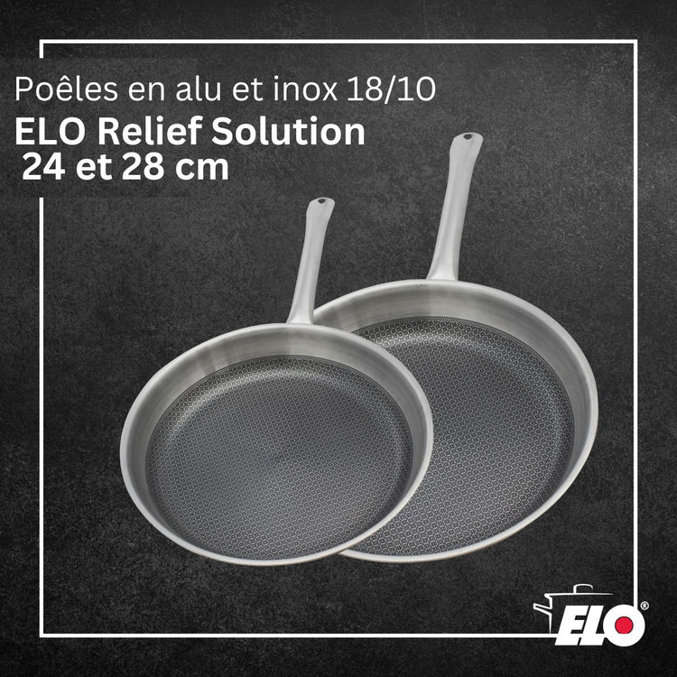 Set de 2 poêles de cuisson 24/28 cm en inox avec revêtement antiadhésif sans PFAS Elo Relief Solution