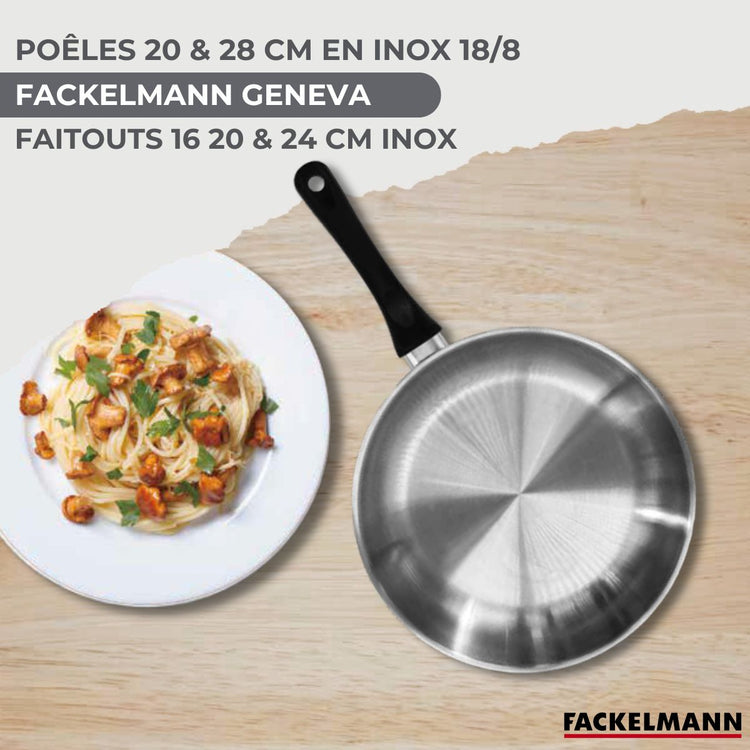 Batterie de cuisine 2 poêles 20/28 cm et couvercles, 3 faitouts 16/20/24 cm et 6 ustensiles Fackelmann Geneva