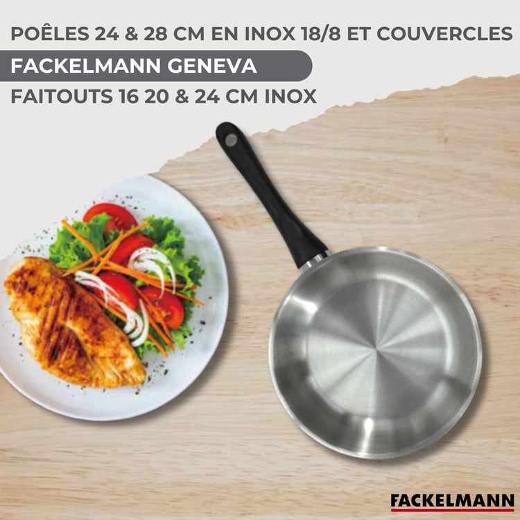 Batterie de cuisine 2 poêles 24/28 cm et couvercles, 3 faitouts 16/20/24 cm et 6 ustensiles Fackelmann Geneva