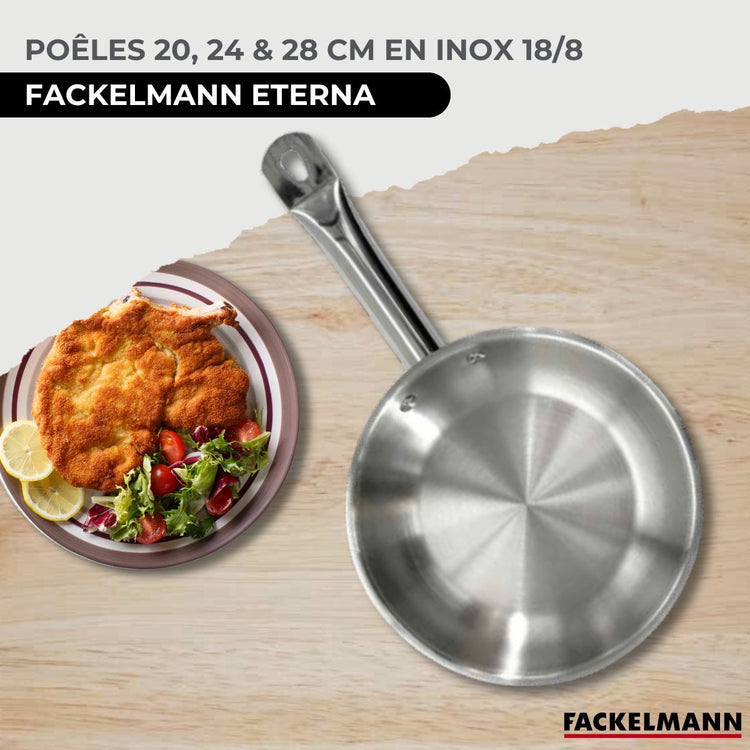 Set de 3 poêles 20 24 et 28 cm en inox et 6 ustensiles Fackelmann Eterna