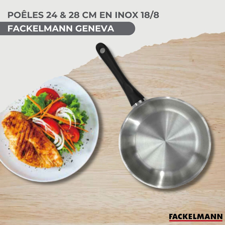 Set 2 poêles 24 et 28 cm en inox et 6 ustensiles inox Fackelmann Geneva