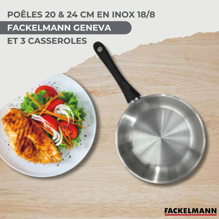 Set 2 poêles 20 et 24 cm, 3 casseroles en inox et 6 ustensiles inox Fackelmann Geneva