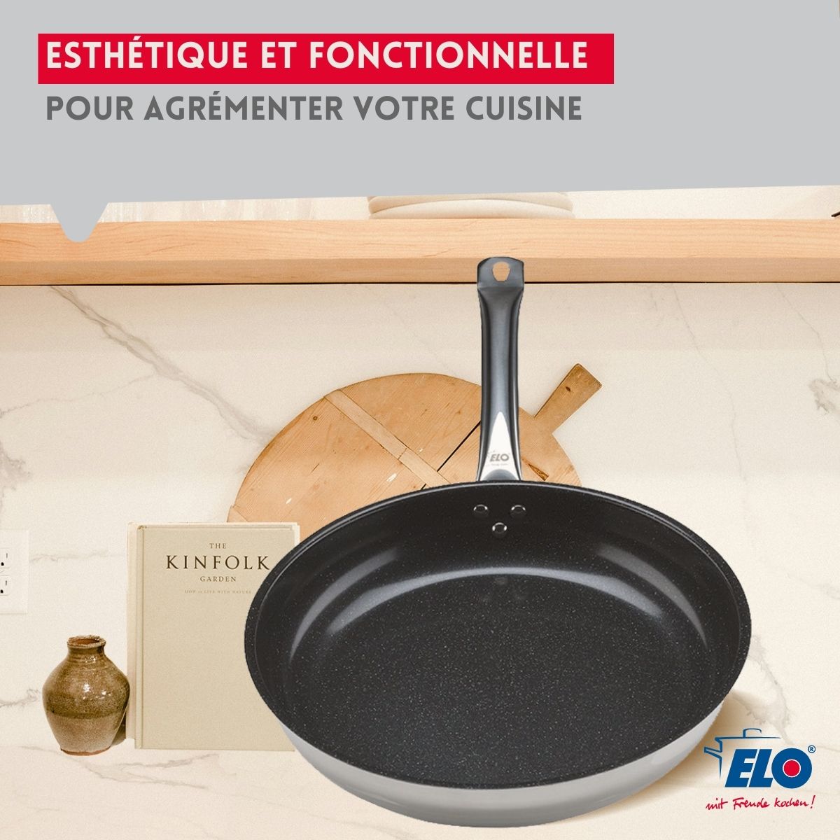 Set de 3 Poêles de cuisson avec revêtement céramique sans PFAS 24 cm, 28 cm et 32 cm Profi Therm Platinum Elo