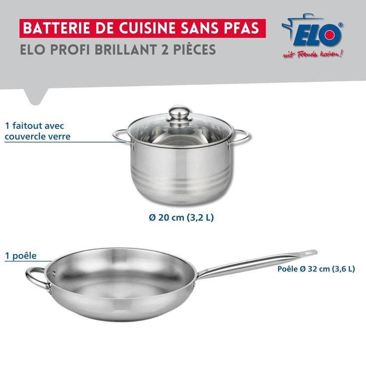 Ensemble de 1 Poêle de cuisson 32 cm et 1 faitout 20 cm Elo Profi Brillant