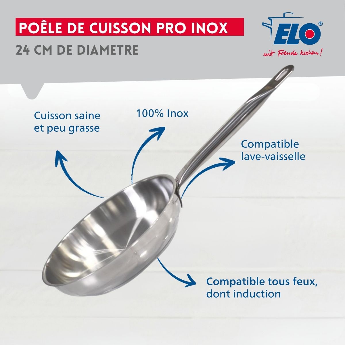 Ensemble de poêle et couvercle en verre de 24 cm Elo Profi Therm