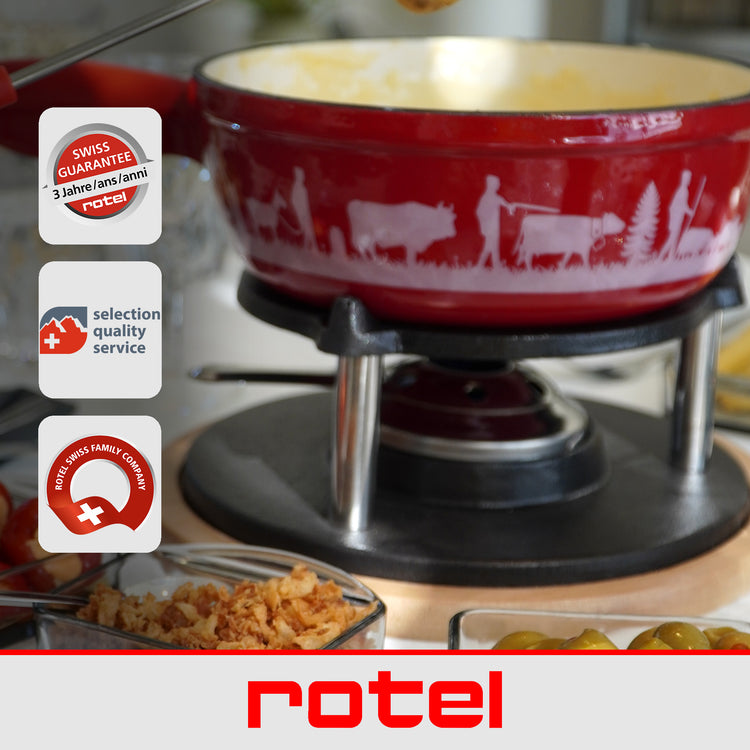 Service à fondue au fromage 6 personnes et 2 coupelles d'alcool gélifié Rotel Swiss Tradition