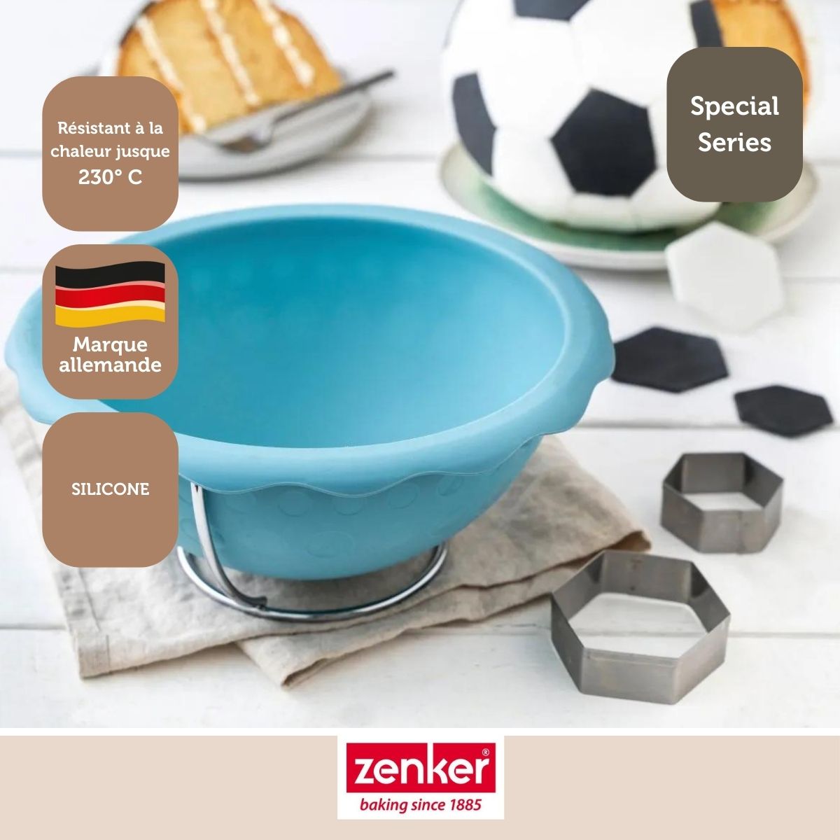 Lot de 2 moules demi sphère pour gâteau ballon de foot Zenker Spécial Football
