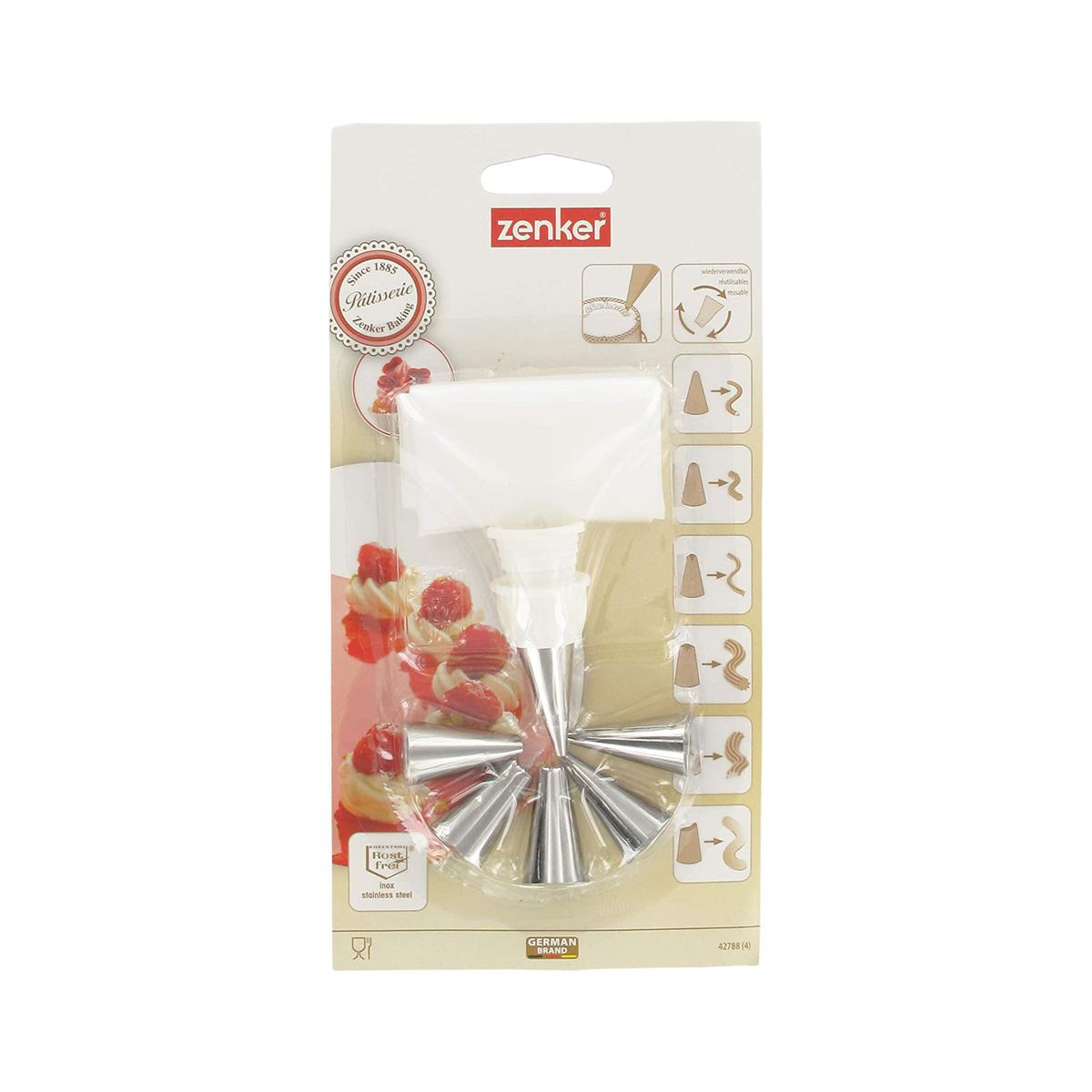 Poche à douille et 6 embouts de décoration en inox Zenker