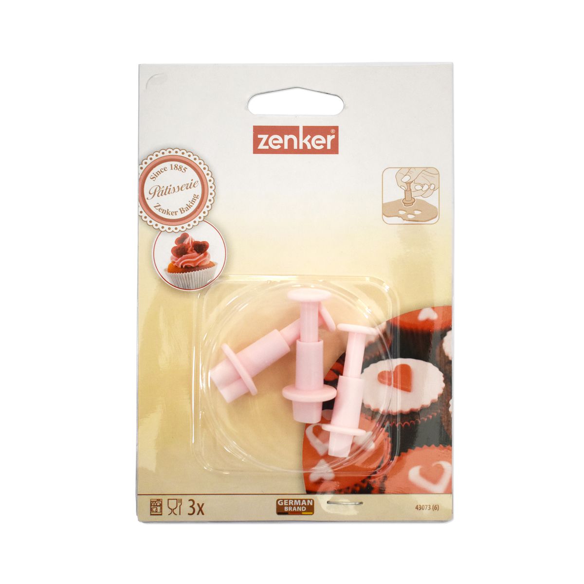 Lot de 3 emporte-pièces cœur à poussoir pour pâte à sucre Zenker Candy