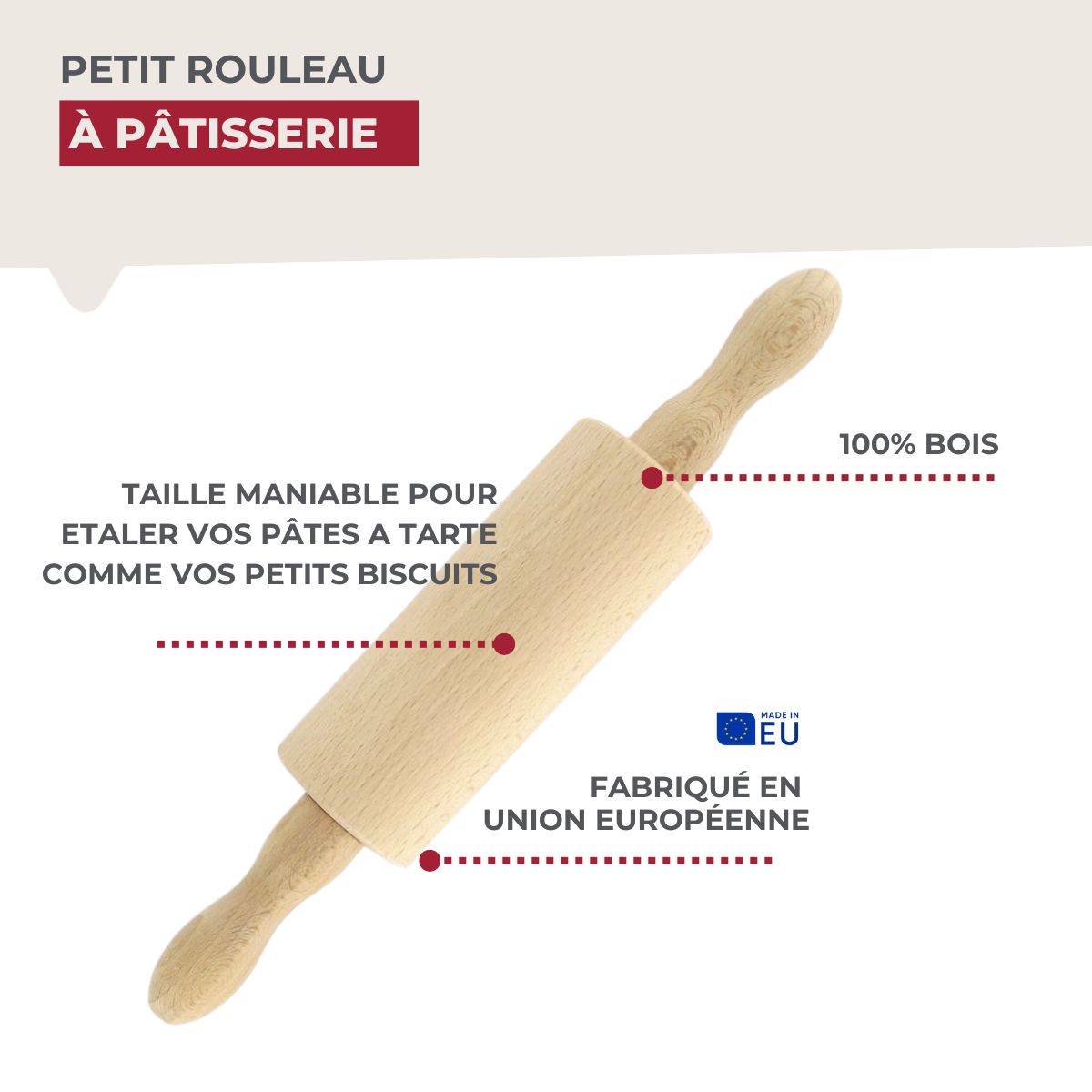 Petit rouleau à pâtisserie en bois Fackelmann Wood Edition