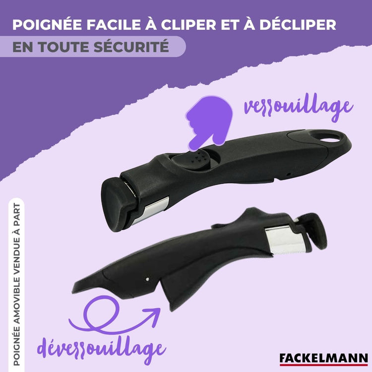 Poêle 28 cm en inox manche amovible Fackelmann InoGrip