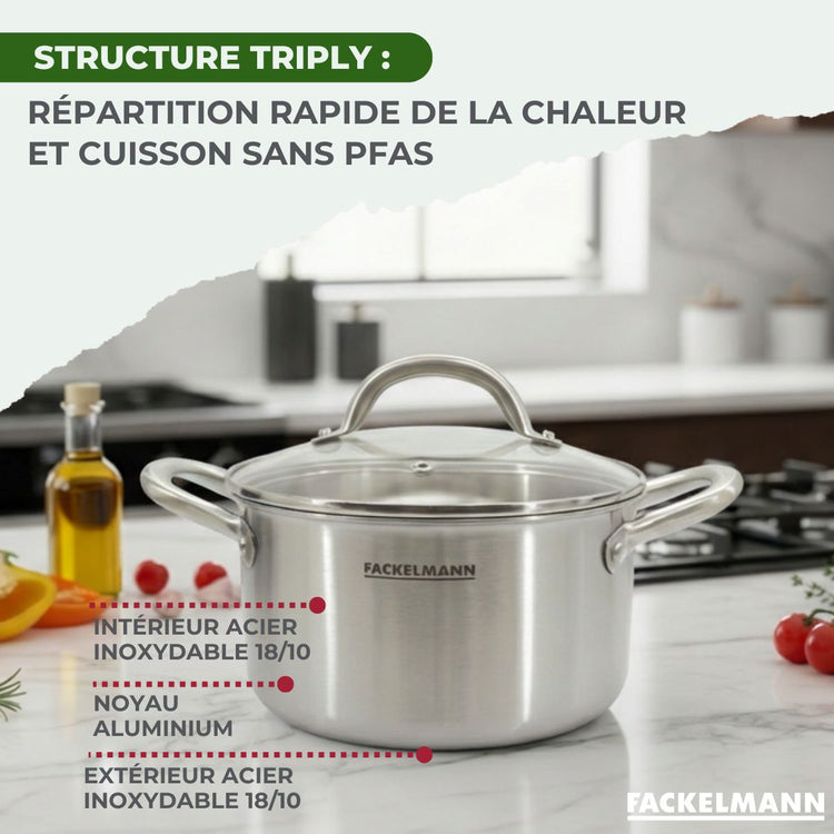 Faitout 20 cm en inox 18/10 Triply Fackelmann Vita3