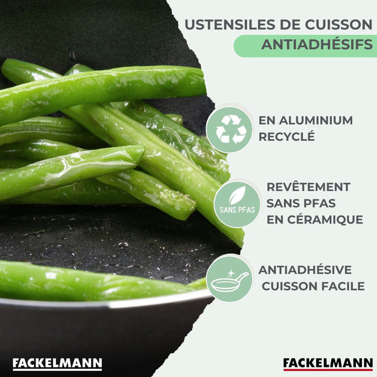 Poêle 16cm et 3 Casseroles 16/18/20cm sans PFAS Fackelmann Brandao avec 5 ustensiles Vario