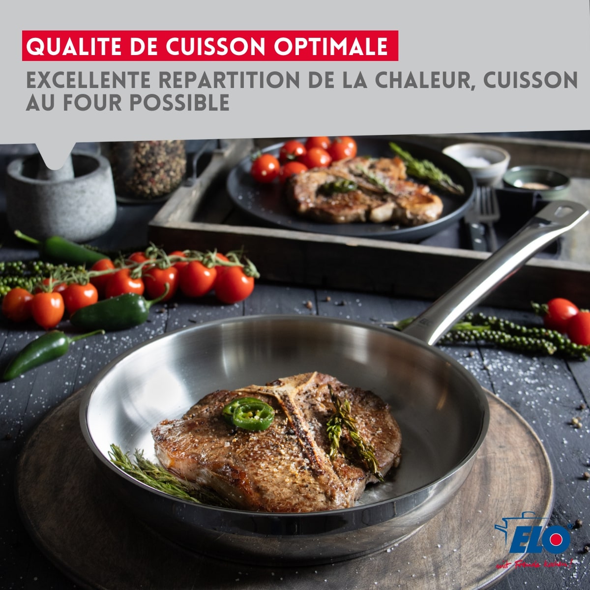 Ensemble de poêle et couvercle en verre de 32 cm Elo Profi Therm