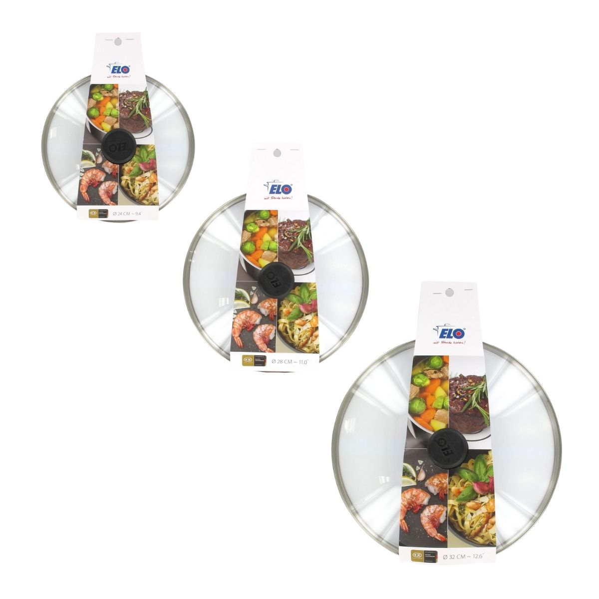 Set de 3 couvercles de cuisson en verre 24 cm 28 cm et 32 cm Elo