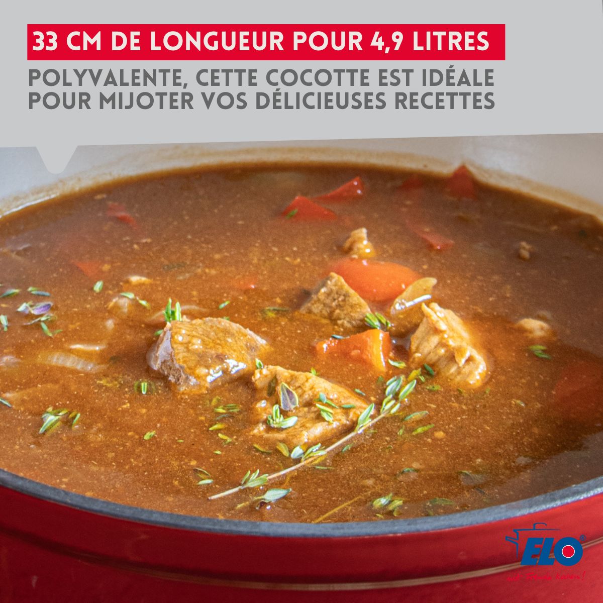 Cocotte en fonte émaillée rouge cerise 33 cm 5 L Elo