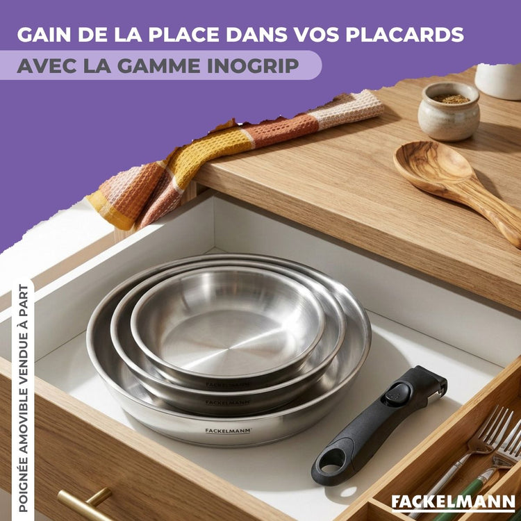 Poêle 28 cm en inox manche amovible Fackelmann InoGrip