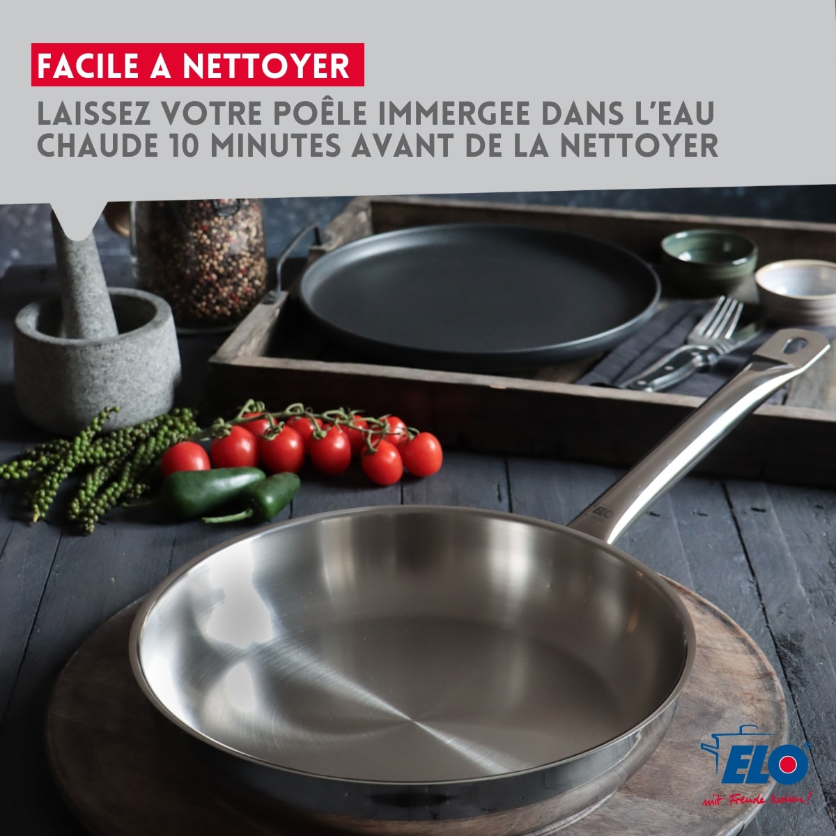 Ensemble de poêle et couvercle en verre de 32 cm Elo Profi Therm