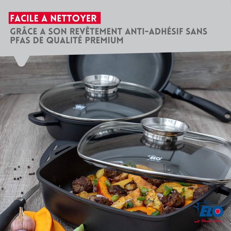 Set de 3 faitouts avec couvercles en verre 16 cm 20 cm et 24 cm Elo Alucast
