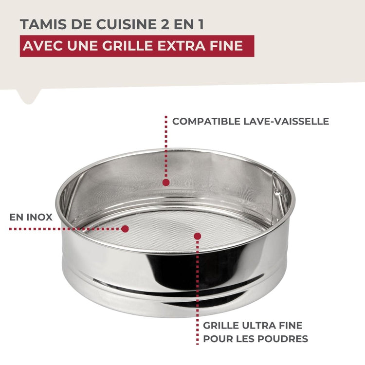 Ensemble de 2 Tamis de cuisine inox extra fin 18 cm de diamètre Fackelmann Basic