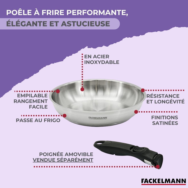 Lot de 2 poêles en inox de 20 cm et 28 cm avec manche amovible Fackelmann InoGrip
